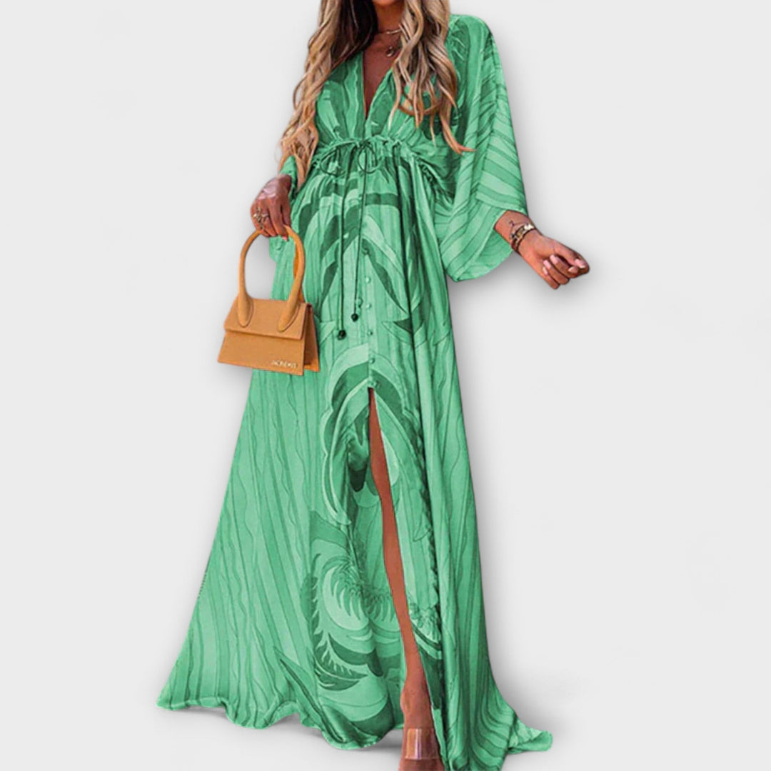 Isla - Vestido maxi colorido con escote en V