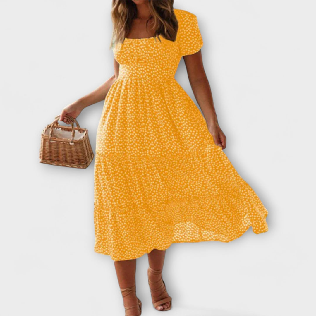 Vestido Maxivintage - Con estampado de flores rojas y mangas abullonadas