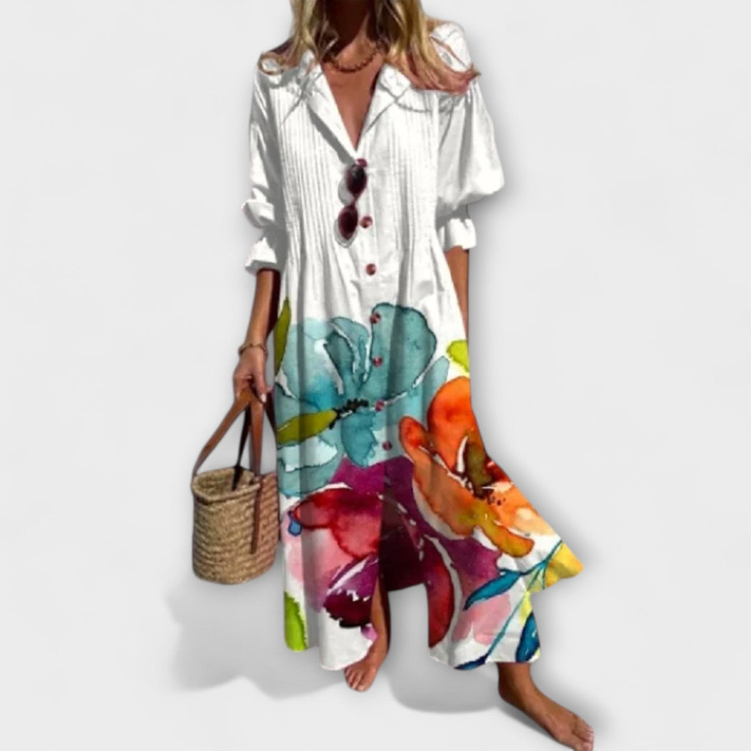 Lila - Vestido de blusa con flores en azul celeste