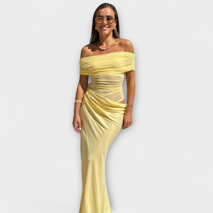 Puss - Vestido Maxi Amarillo con Volantes