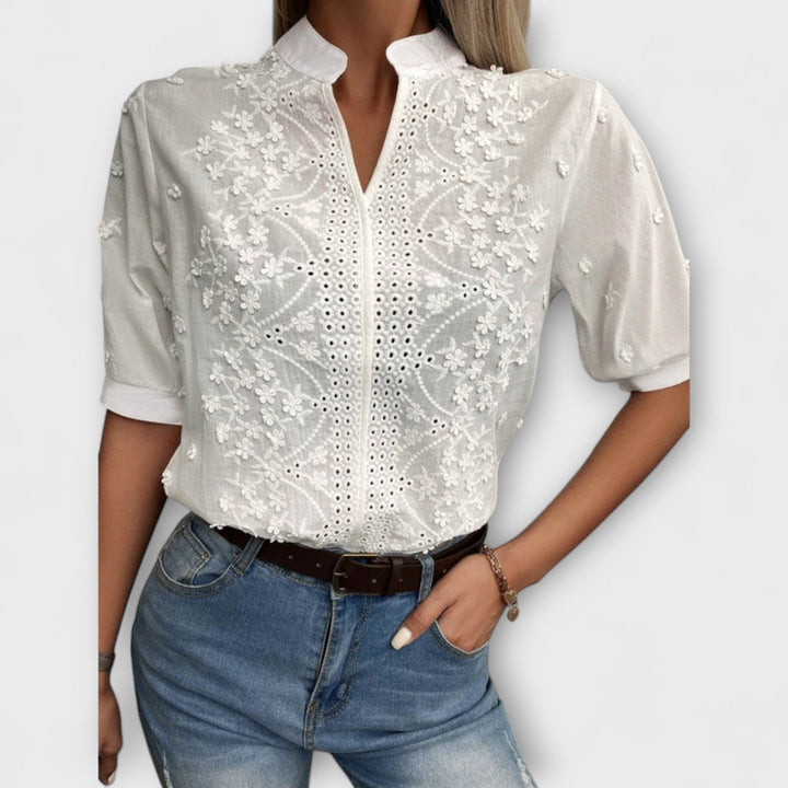 Élise - Blusa blanca con bordado elegante
