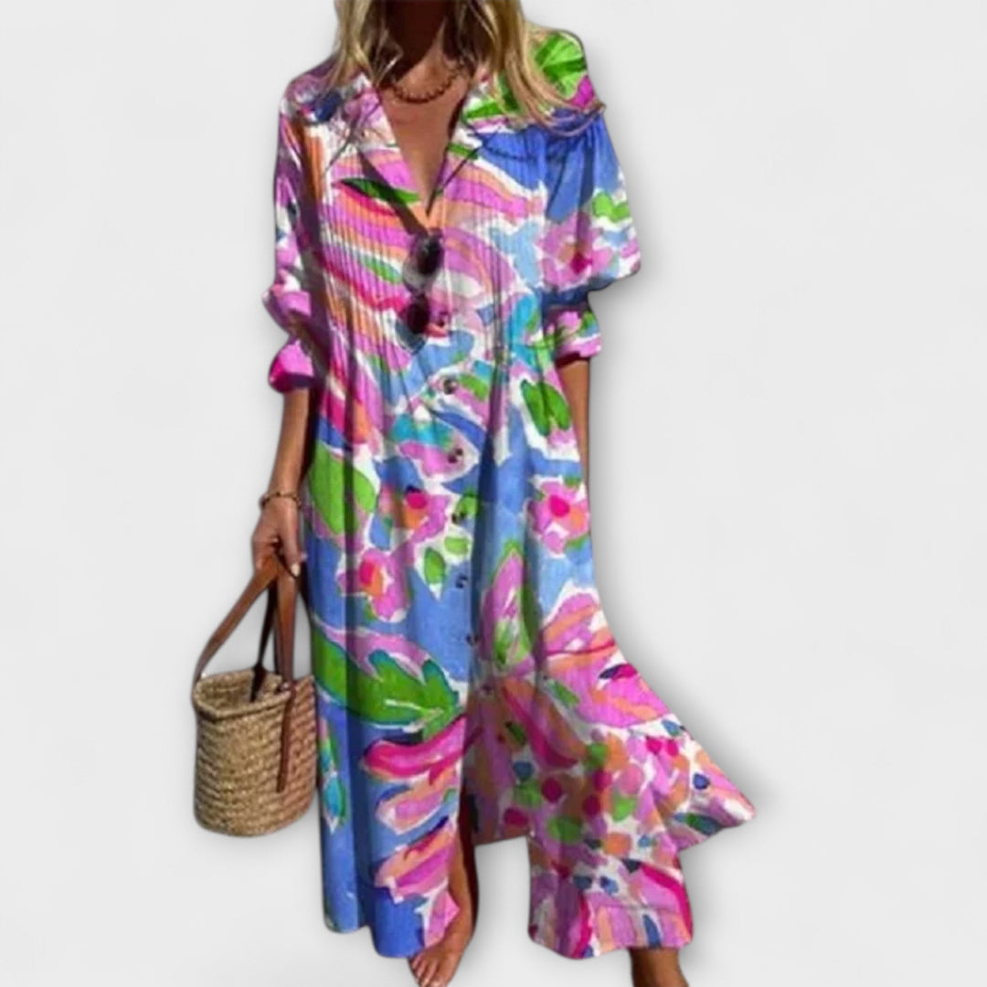 Lila - Vestido de blusa con flores en azul celeste