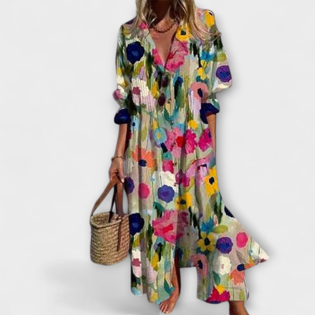 Lila - Vestido de blusa con flores en azul celeste