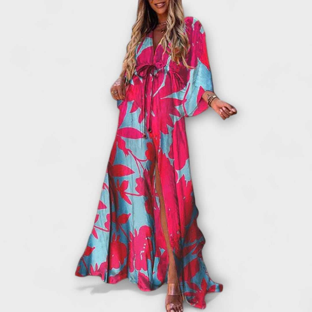Isla - Vestido maxi colorido con escote en V