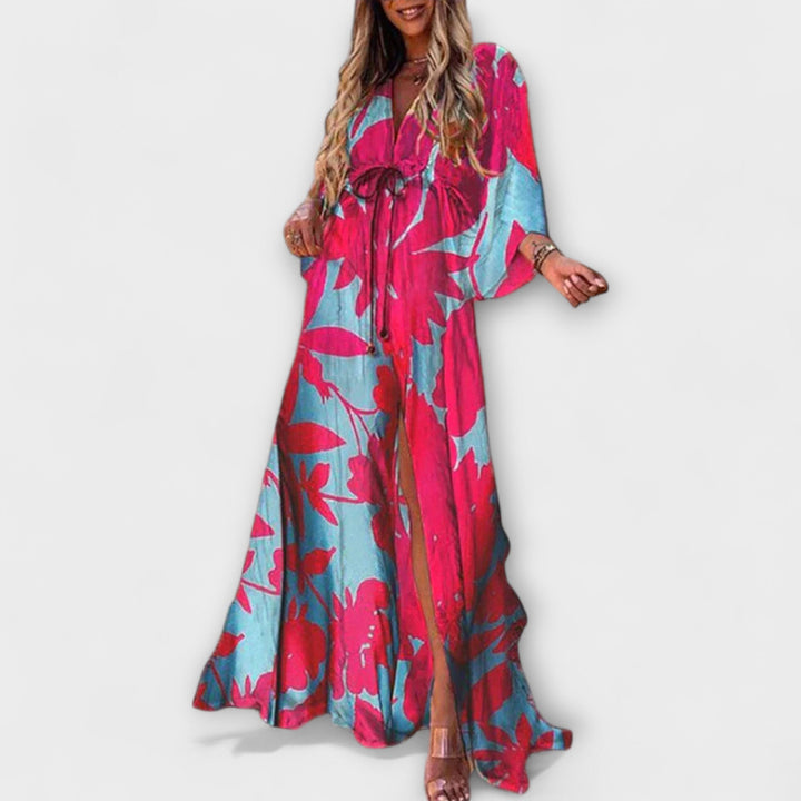 Isla - Vestido maxi colorido con escote en V