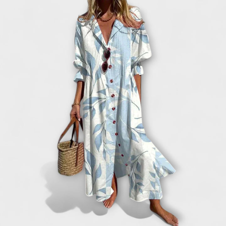 Lila - Vestido de blusa con flores en azul celeste