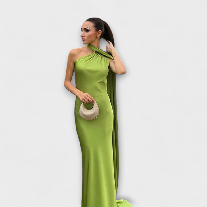 Elegante vestido maxi de tirantes sin hombros en color naranja