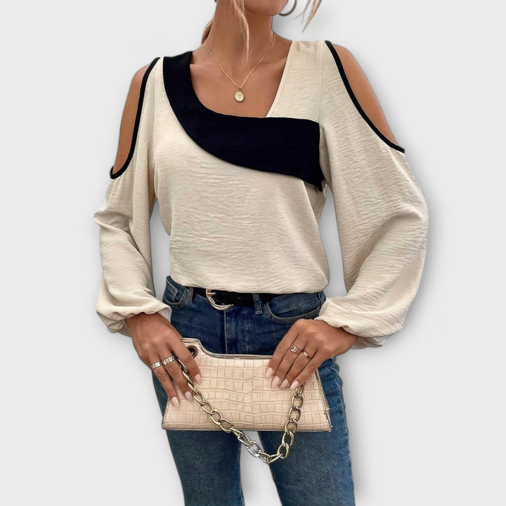 Scarlett - Blusa color crema con escote rectangular