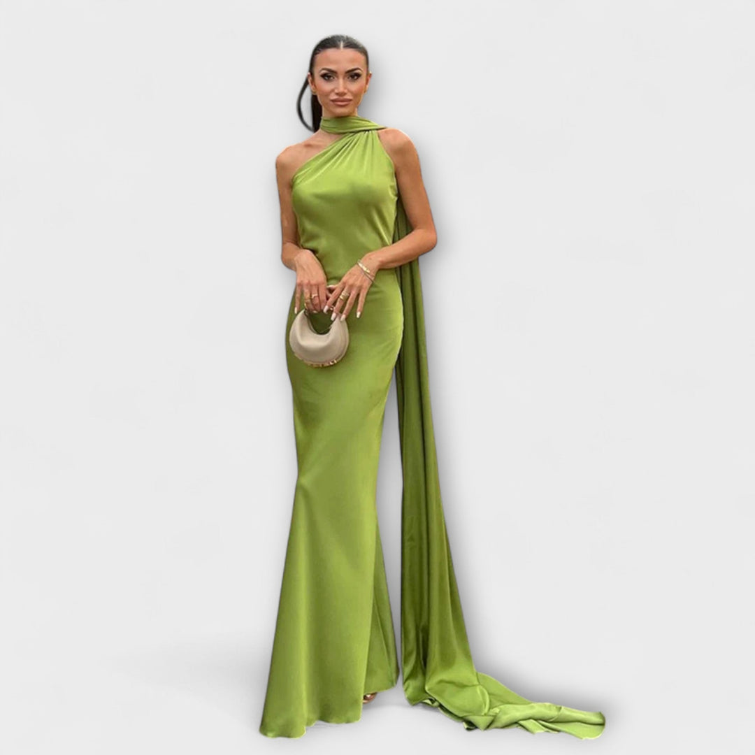 Elegante vestido maxi de tirantes sin hombros en color naranja