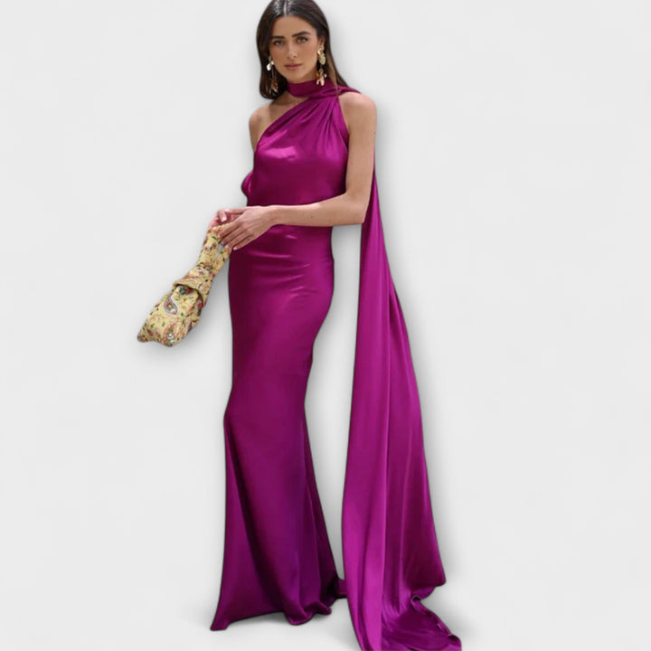 Elegante vestido maxi de tirantes sin hombros en color naranja