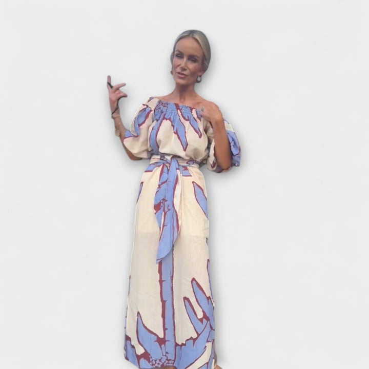 Georgia - Vestido maxí de hombros al aire con estampado
