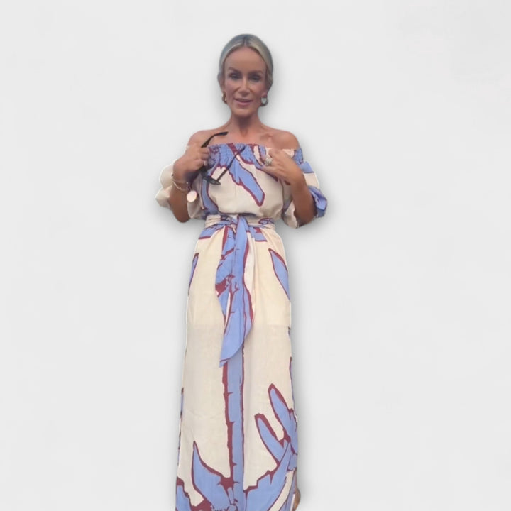 Georgia - Vestido maxí de hombros al aire con estampado