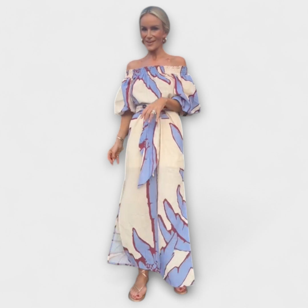 Georgia - Vestido maxí de hombros al aire con estampado