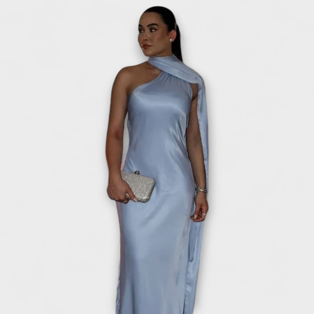Elegante vestido maxi de tirantes sin hombros en color naranja