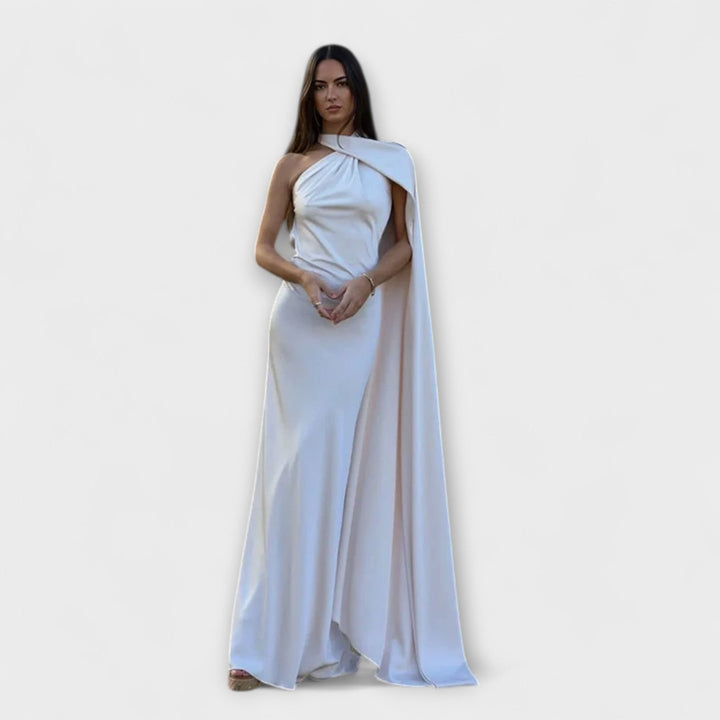 Elegante vestido maxi de tirantes sin hombros en color naranja