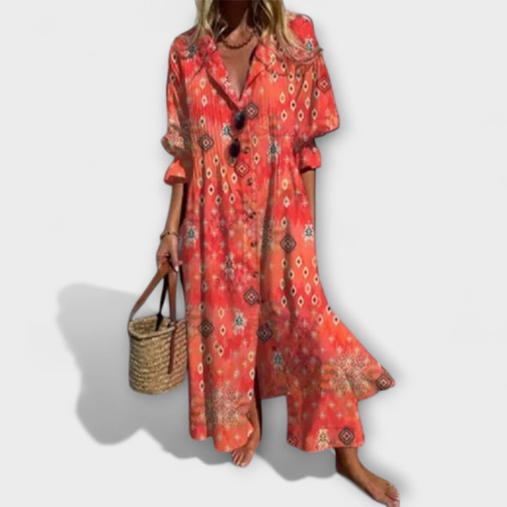 Lila - Vestido de blusa con flores en azul celeste