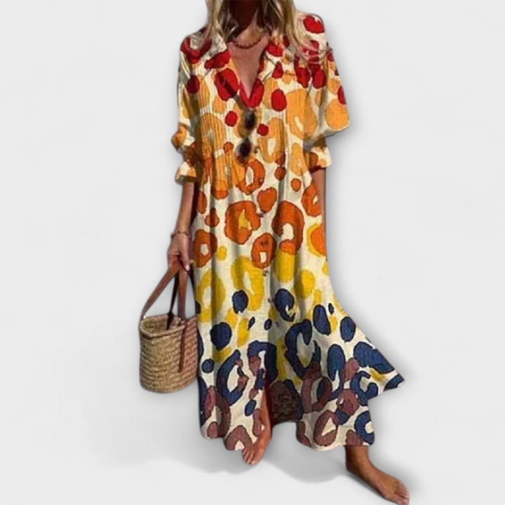 Lila - Vestido de blusa con flores en azul celeste