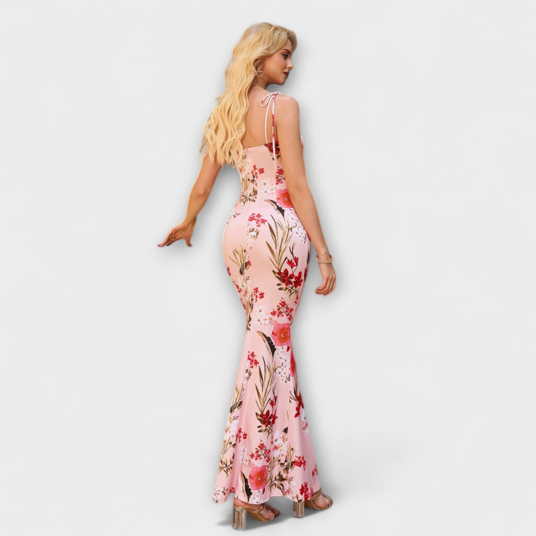 Thalia - Vestido Maxí Verde Oscuro con Estampado Floral