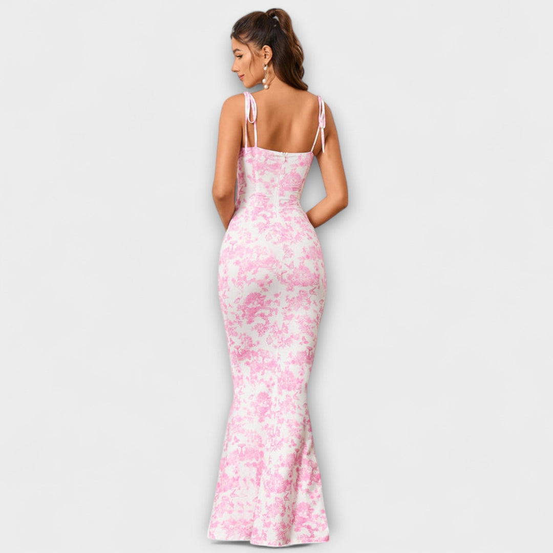Thalia - Vestido Maxí Verde Oscuro con Estampado Floral