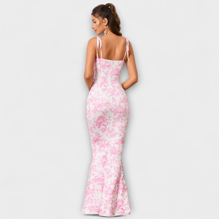 Thalia - Vestido Maxí Verde Oscuro con Estampado Floral