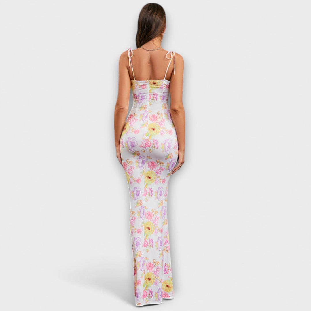 Thalia - Vestido Maxí Verde Oscuro con Estampado Floral
