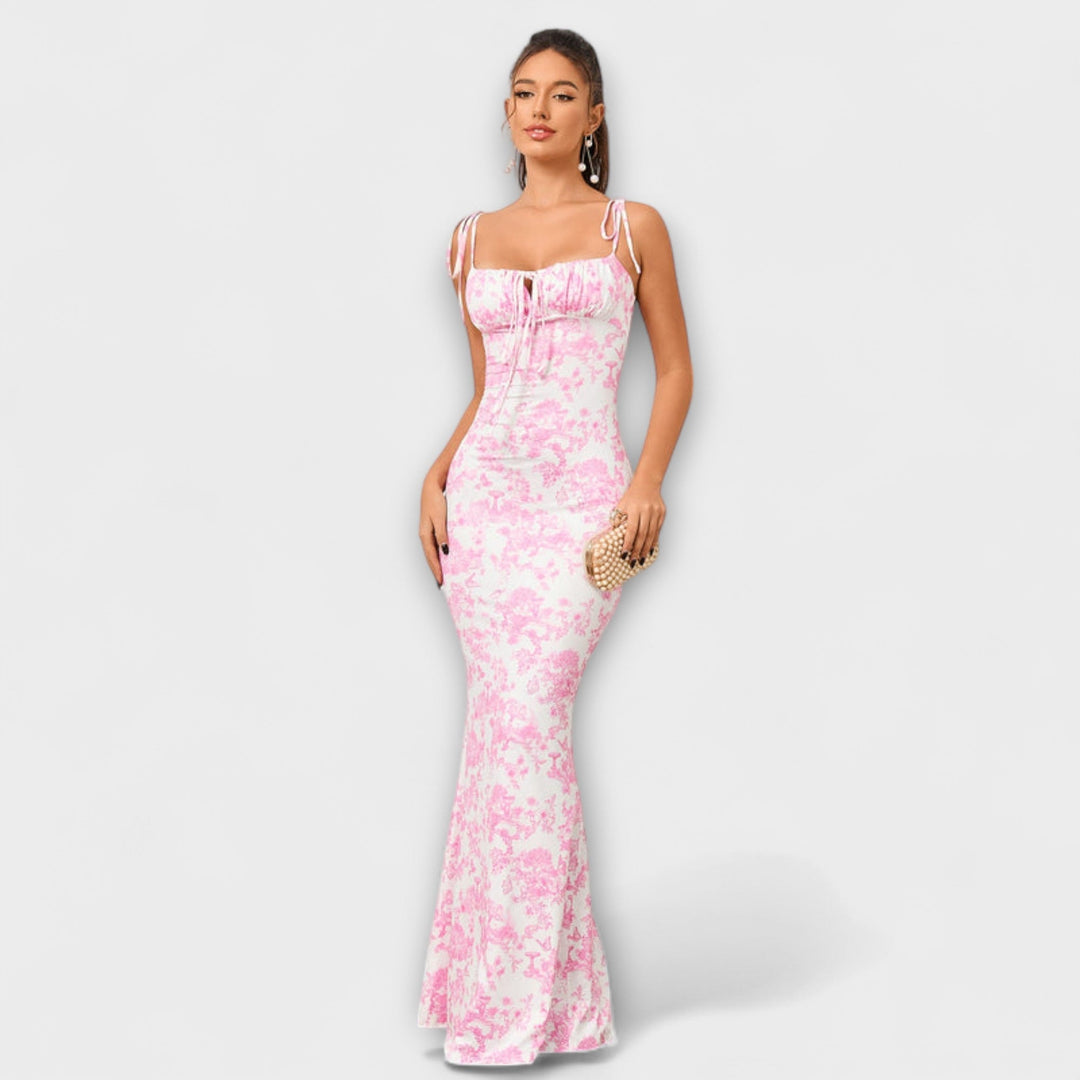 Thalia - Vestido Maxí Verde Oscuro con Estampado Floral
