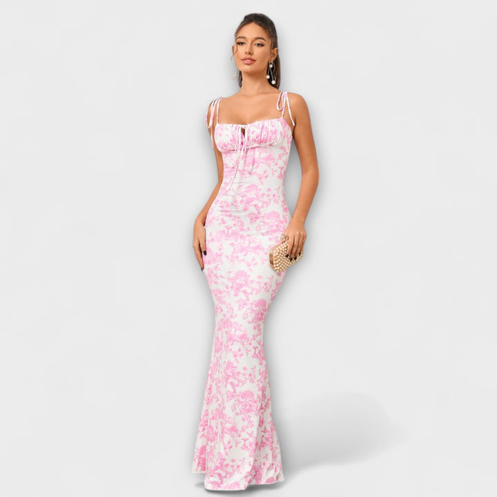 Thalia - Vestido Maxí Verde Oscuro con Estampado Floral