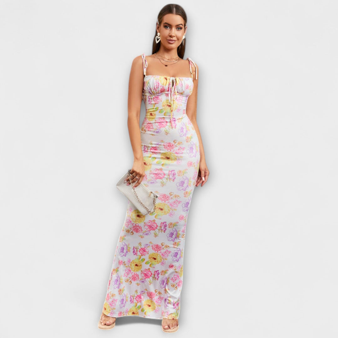 Thalia - Vestido Maxí Verde Oscuro con Estampado Floral