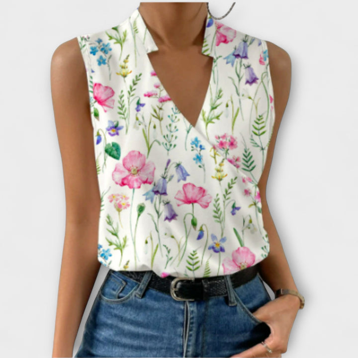 Sabrine - Top de verano blanco suave con escote en V