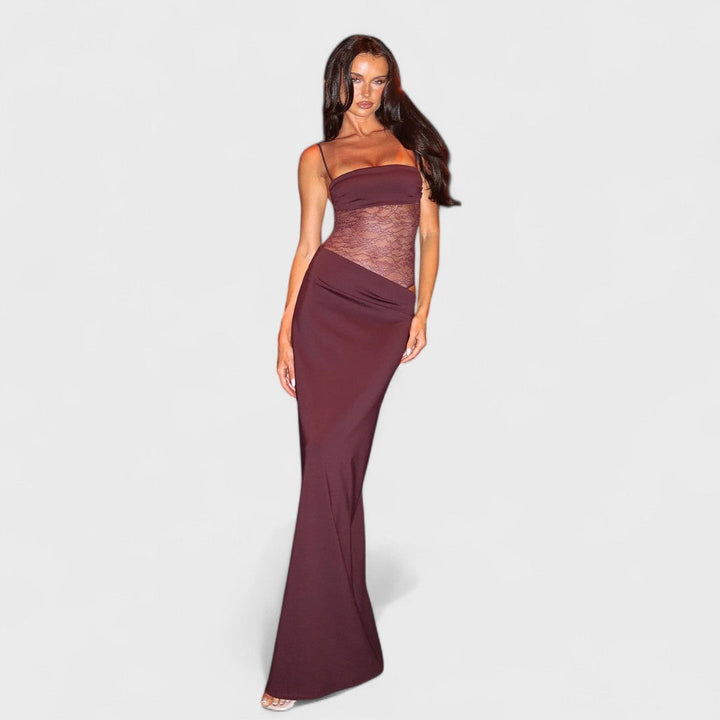 Hanne - Vestido maxi color crema con bloques de color