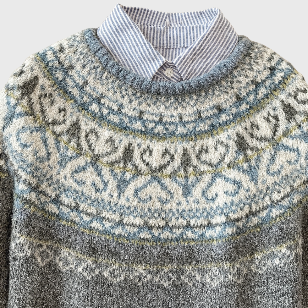 Lux - Jersey vintage gris claro con patrón noruego