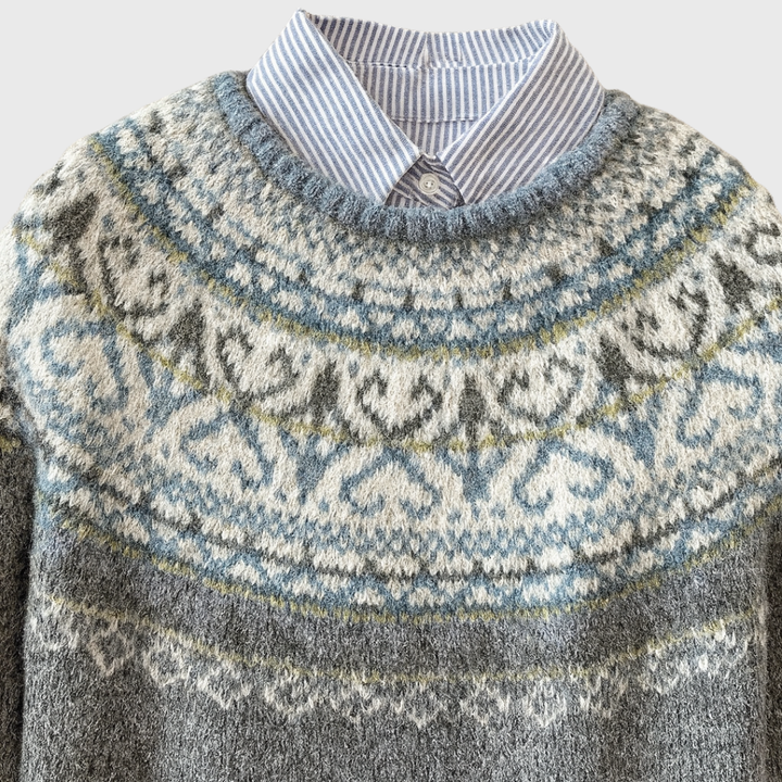 Lux - Jersey vintage gris claro con patrón noruego