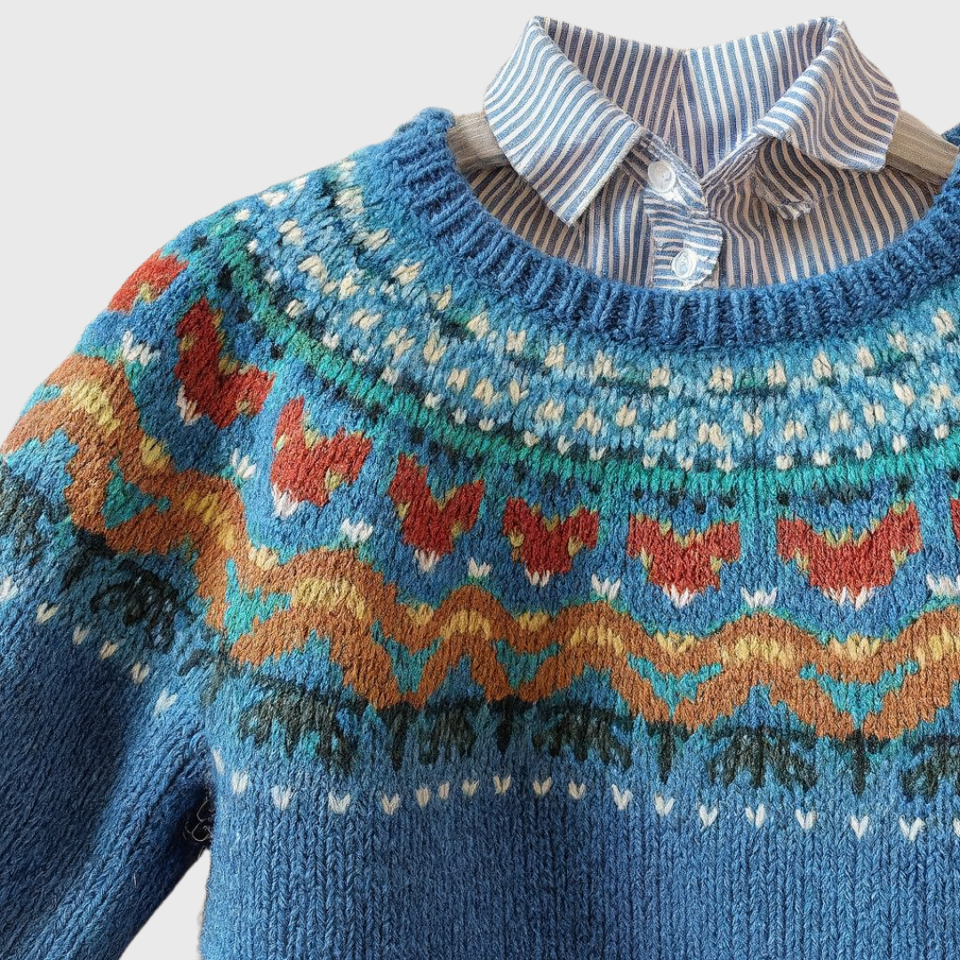 Velve - Jersey vintage azul con patrón noruego