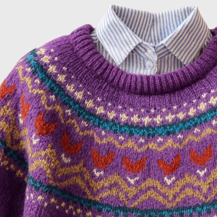 Silvi - Jersey vintage lila con patrón noruego