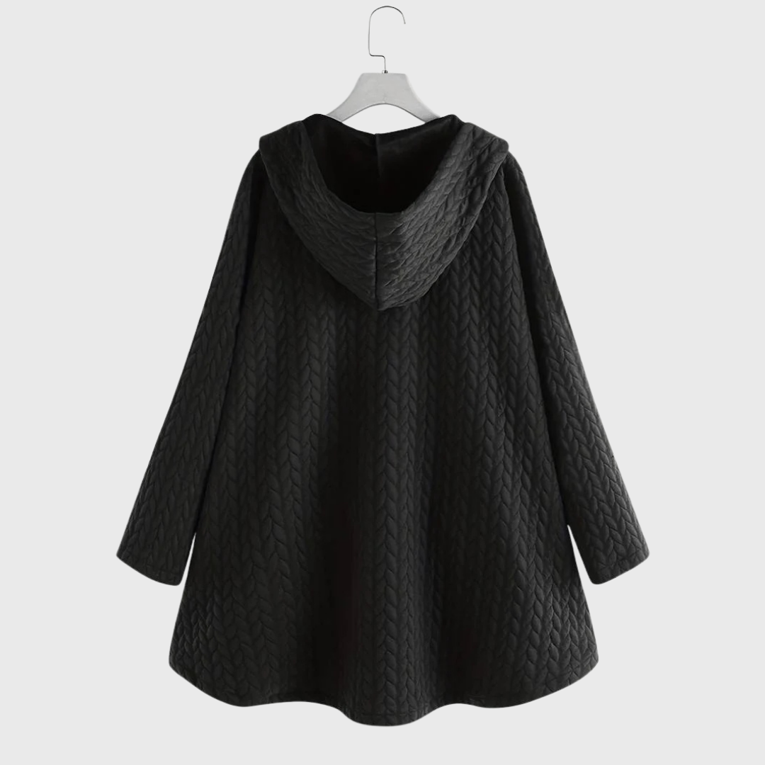 Leslie - Chaqueta negra abrigada con botones y capucha