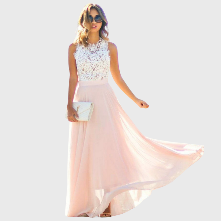 Vezza - Vestido de verano rosa con encaje en la parte superior