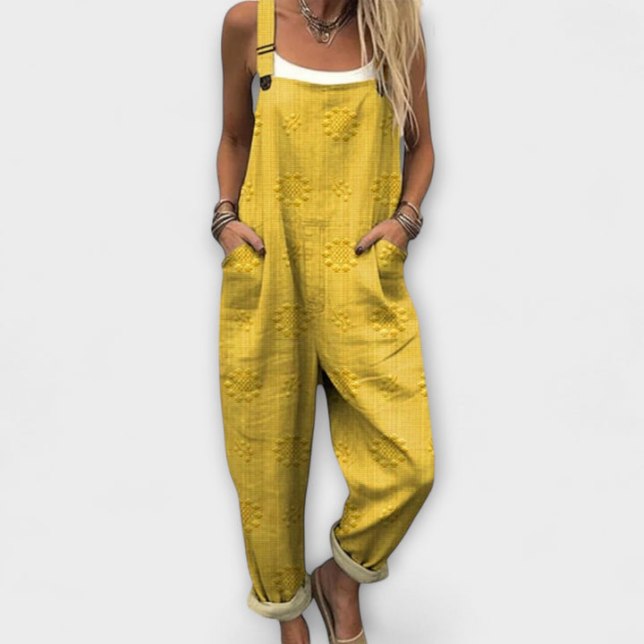 Petra - Pantalón de tirantes azul con estampado floral
