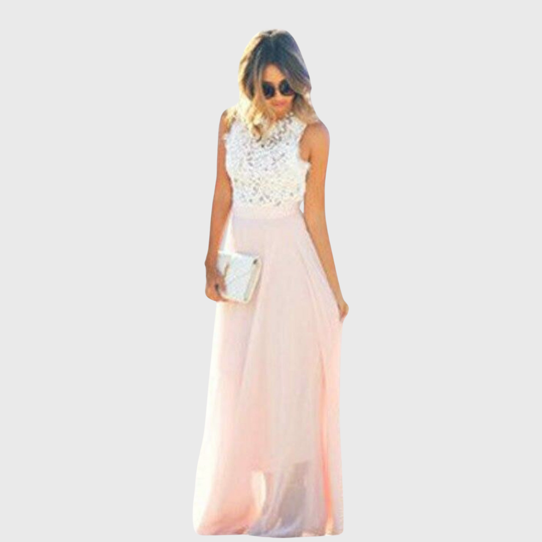 Vezza - Vestido de verano rosa con encaje en la parte superior