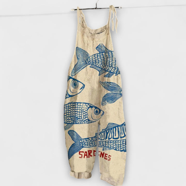 Amy - Mono beige con estampado de sardinas