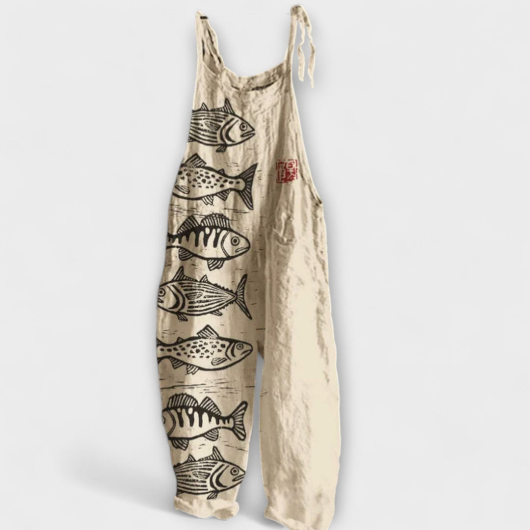 Felicity - Mono beige con motivo de pescado
