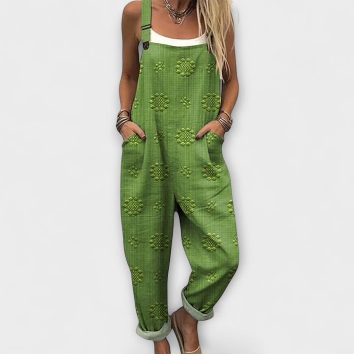 Petra - Pantalón de tirantes azul con estampado floral