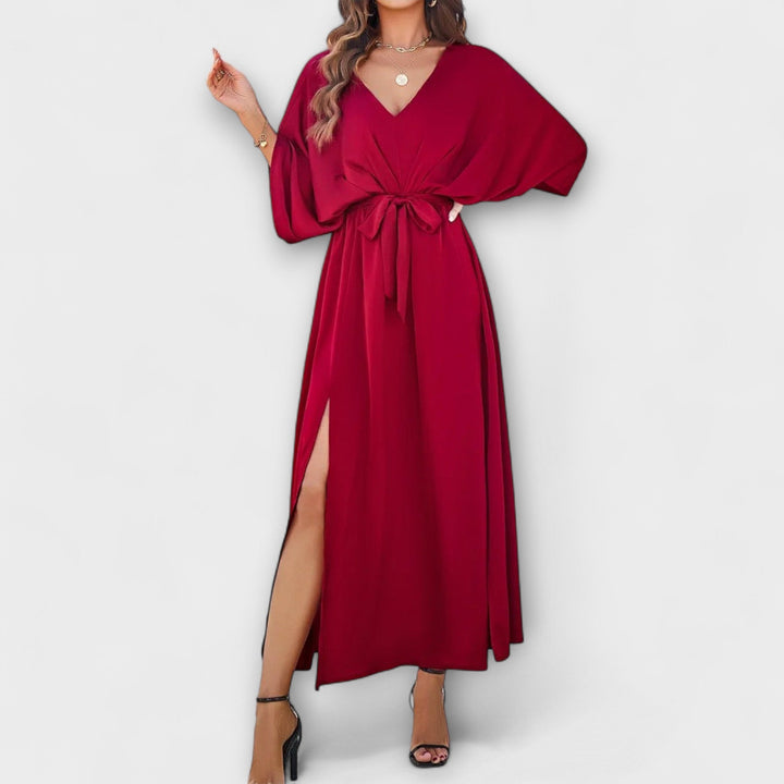 Sabrina - Vestido maxi color crema con escote en V