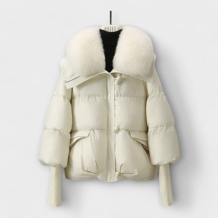 Lucyna - Chaqueta elegante negra con cuello de piel
