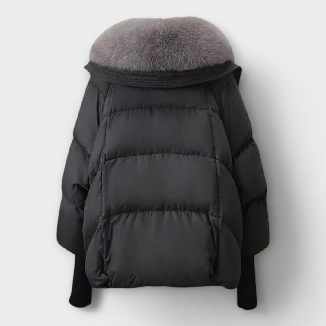 Lucyna - Chaqueta elegante negra con cuello de piel