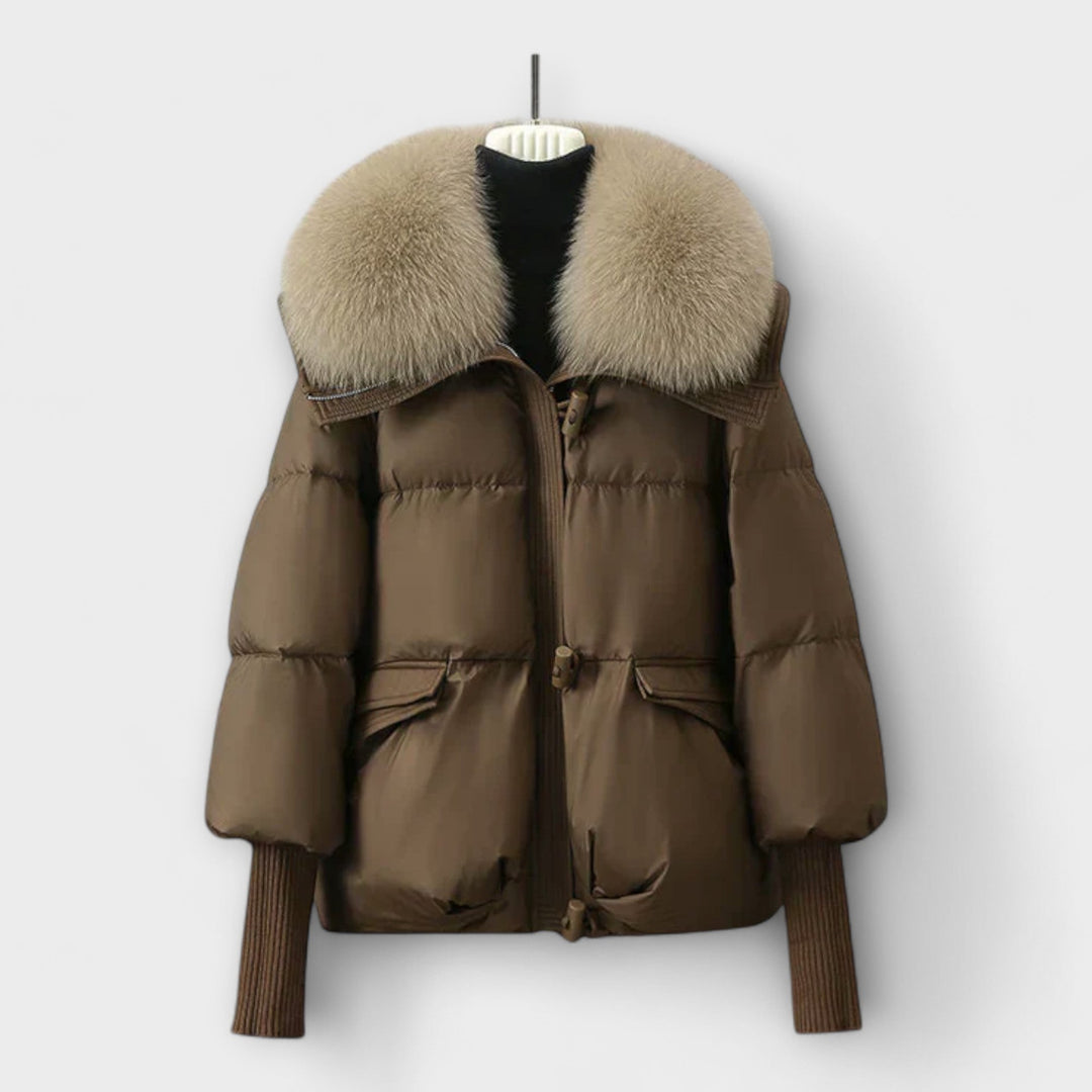 Lucyna - Chaqueta elegante negra con cuello de piel