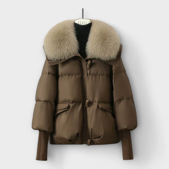 Lucyna - Chaqueta elegante negra con cuello de piel