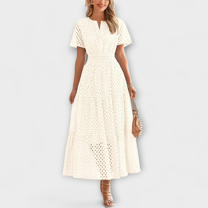 Linette - Vestido de verano de encaje en verde oliva