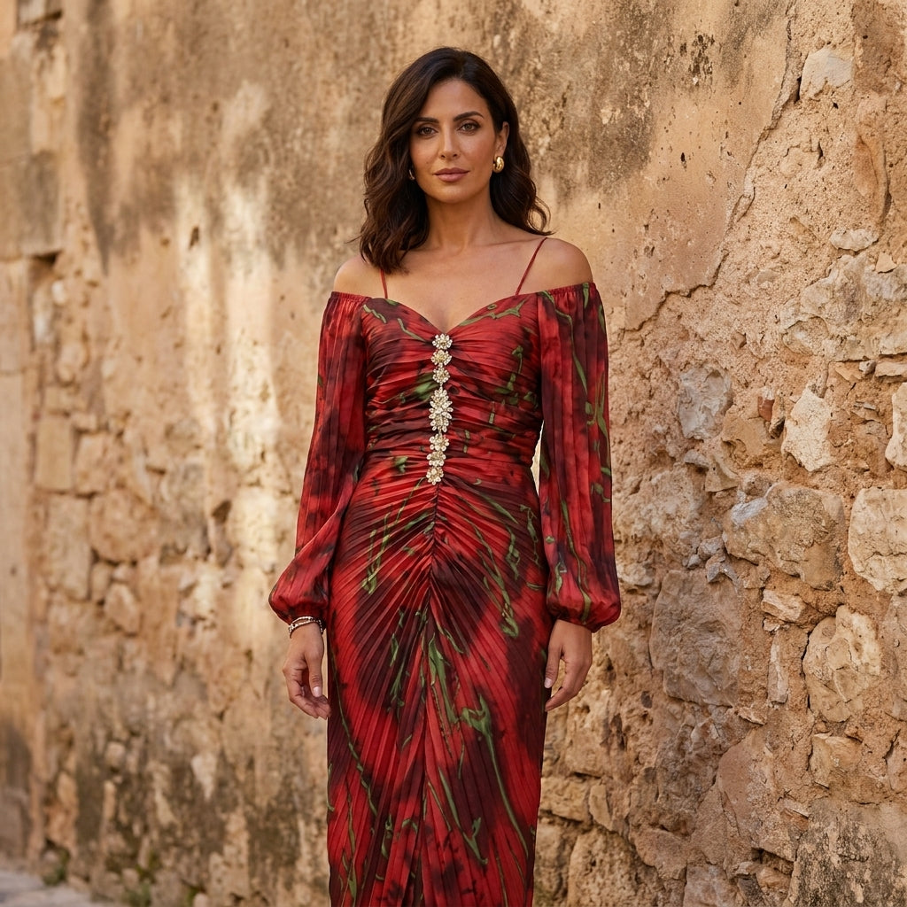 Gregoria - Vestido largo floral con escote profundo