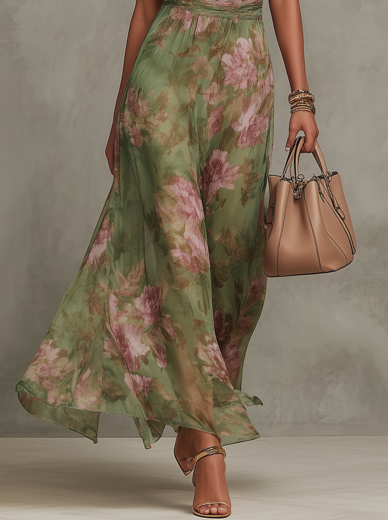Lidia - Elegante vestido maxi halter con estampado floral