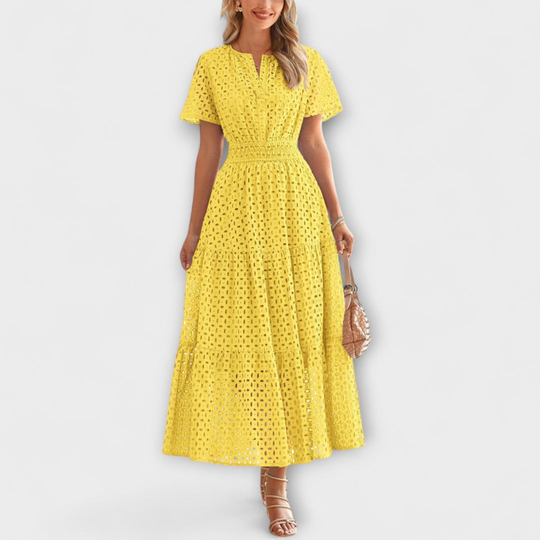 Linette - Vestido de verano de encaje en verde oliva